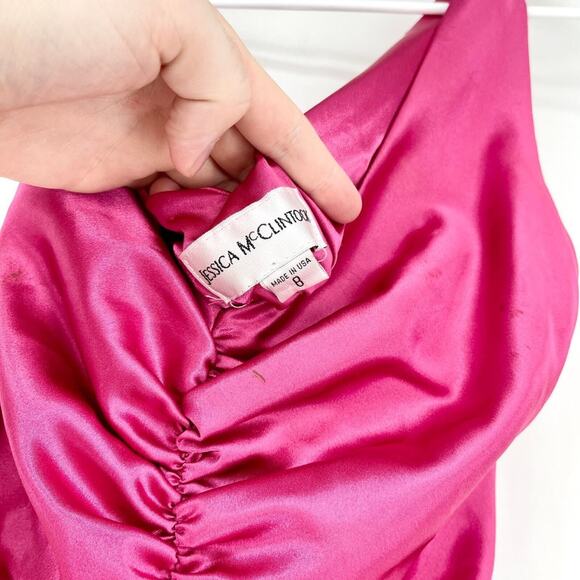 Vintage Jessica McClintock Evening Dress Women Size 8 Ruffled Barbie Pink Sleeve - Picture 5 of 8